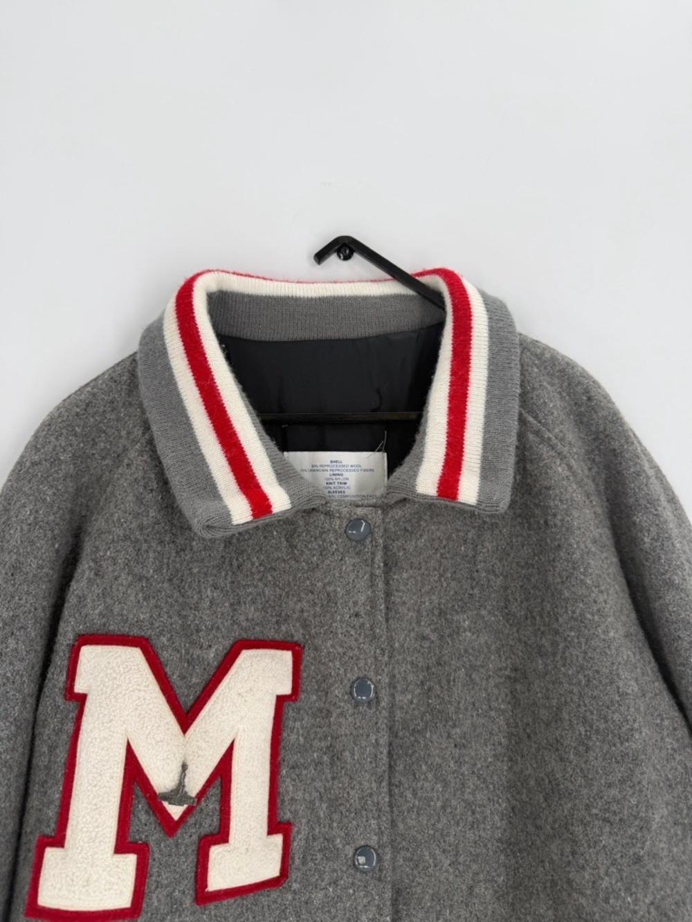 Sugar Cane Rare Varsity Letterman’s Bomber Wool Blend Felt Lapel Pin Grey Jacket
